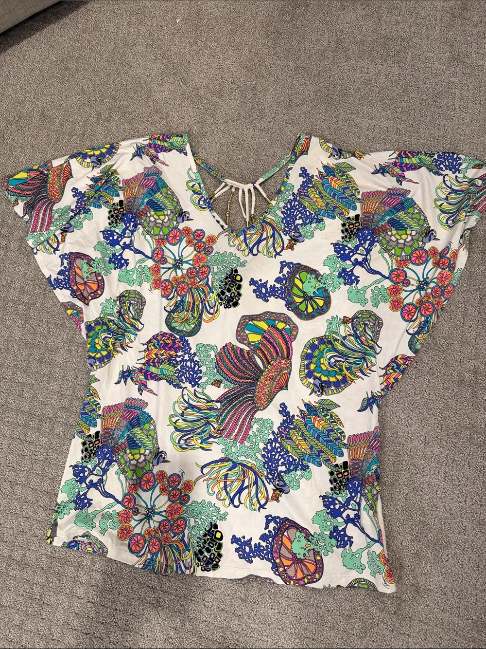 Women’s White Multicolor Printed V-Neck cover up